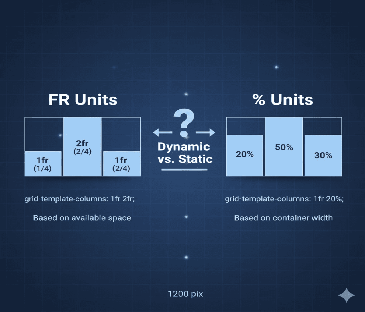 What’s the difference between fr units and % in CSS Grid layouts?