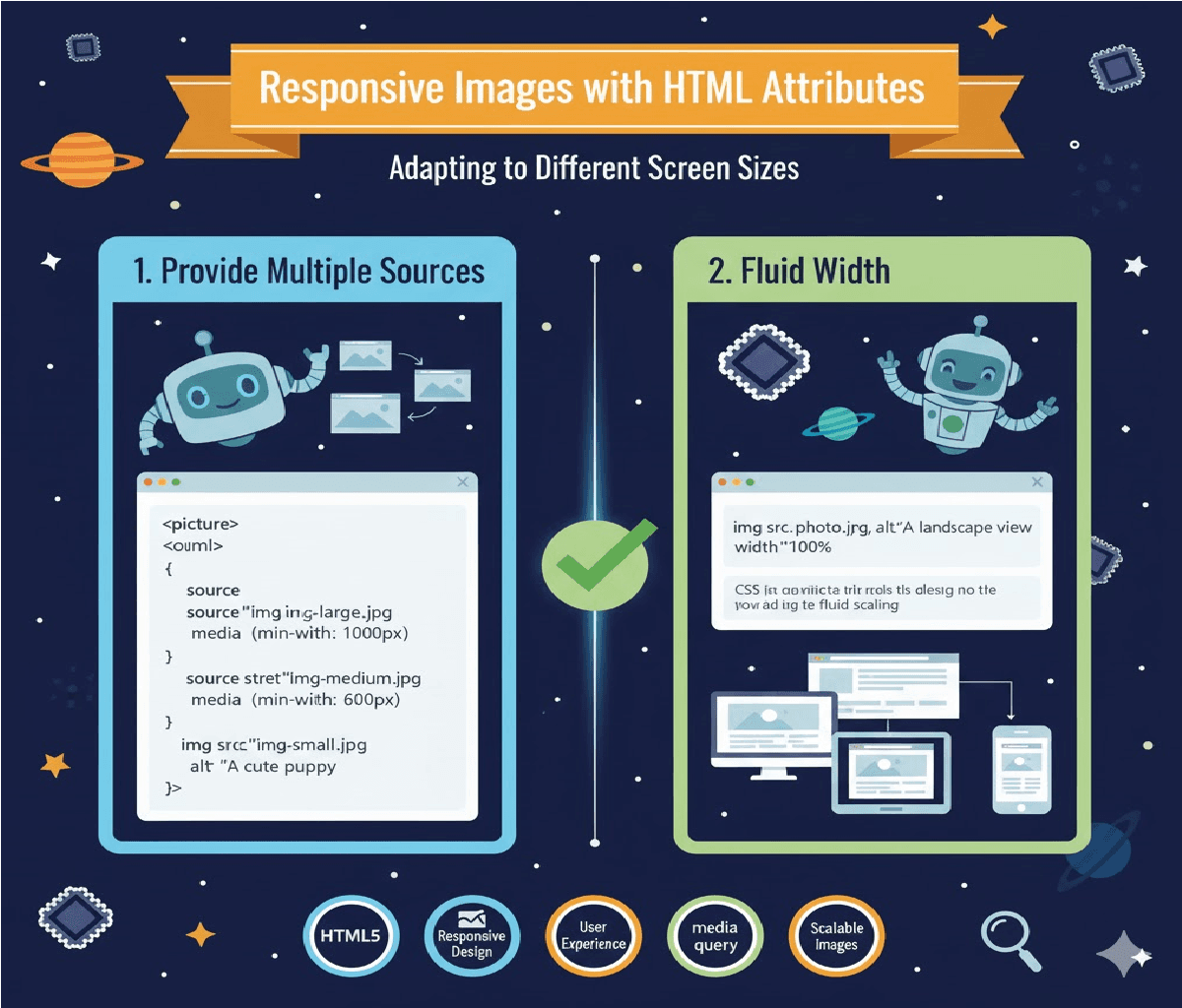 How do you make an image responsive using only HTML attributes?