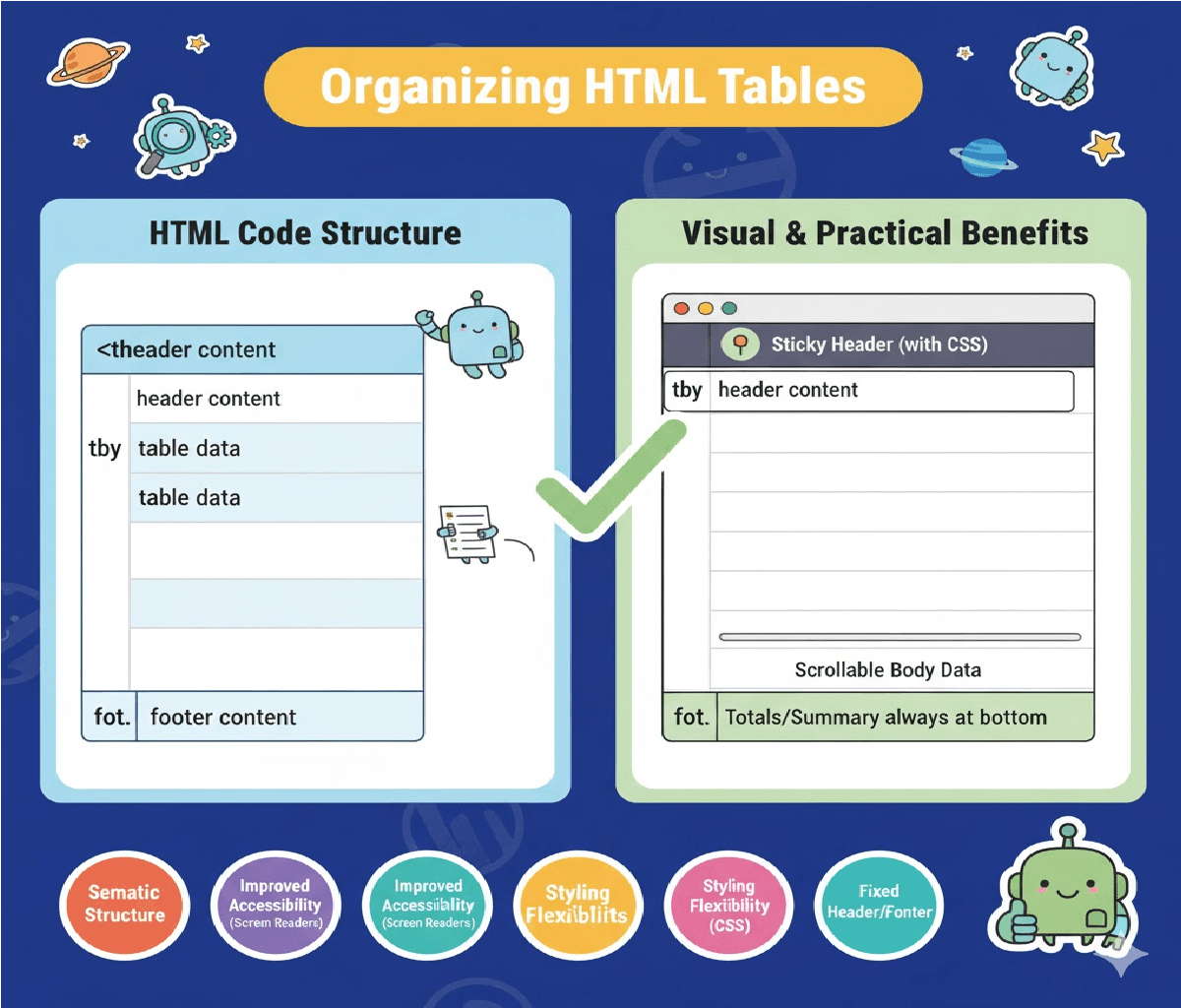 What is the practical use of , <thead>,<tbody> and <tfoot> in an HTML table?