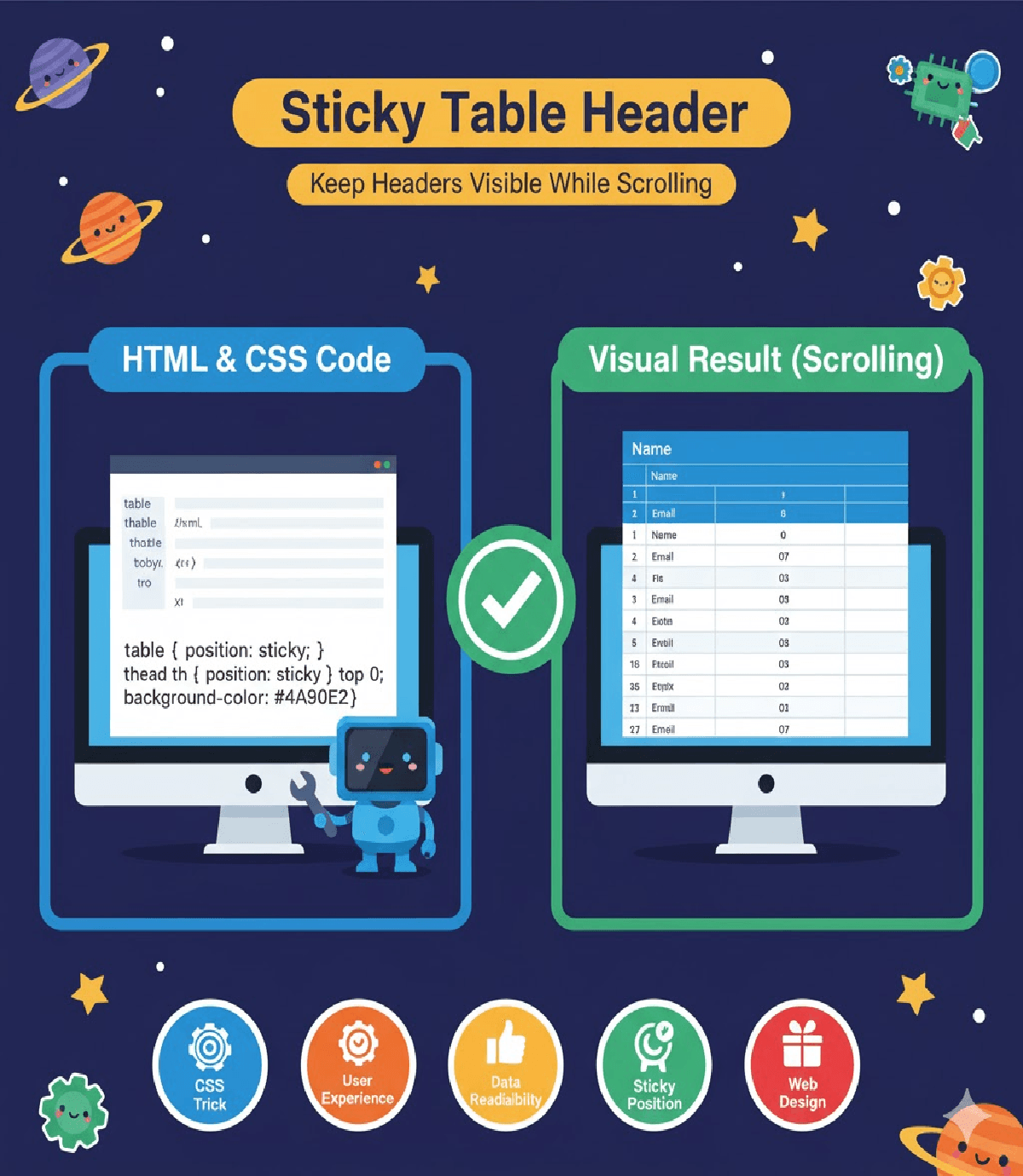 How do you make a table header row stick to the top while scrolling?