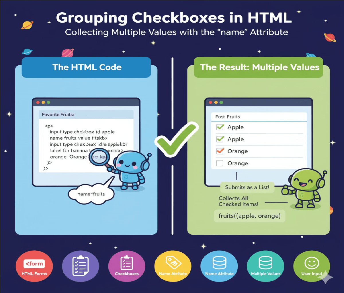 How do you group multiple checkboxes under the same name to collect multiple values?
