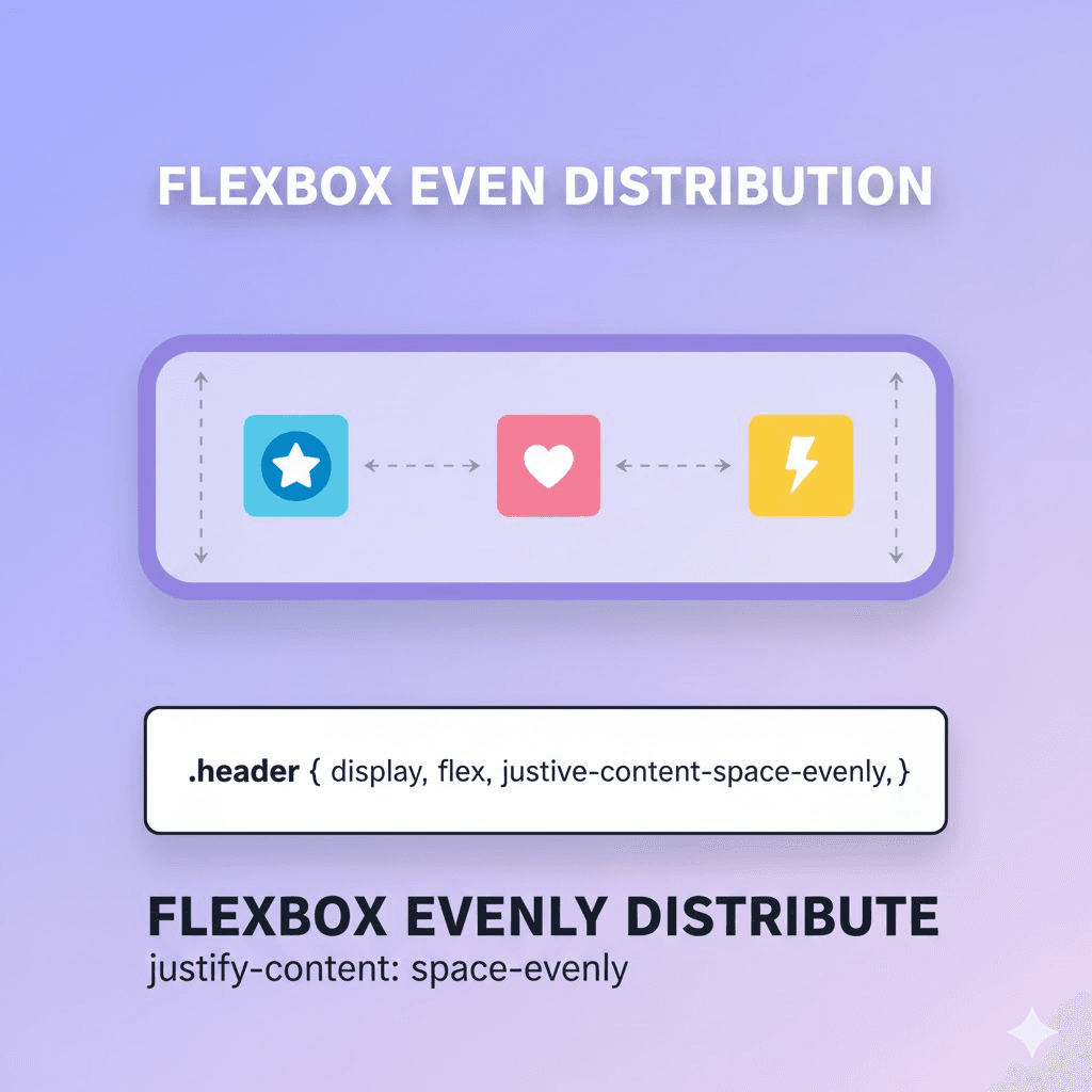 How can you evenly distribute three elements inside a header using Flexbox?