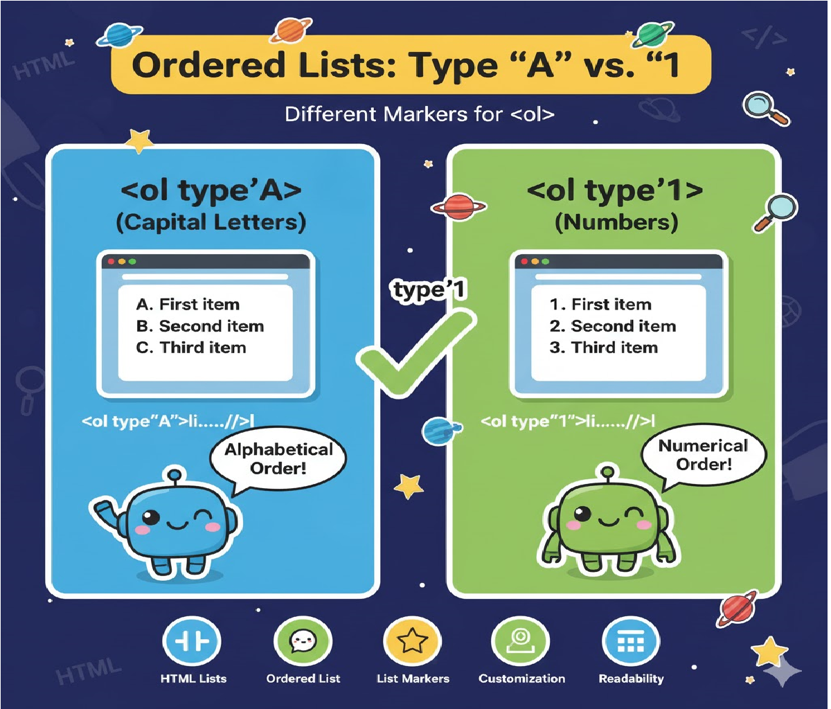 What is the difference between <ol type="A"> and <ol type="B"><ol type="A"><ol type="1"></ol></ol>