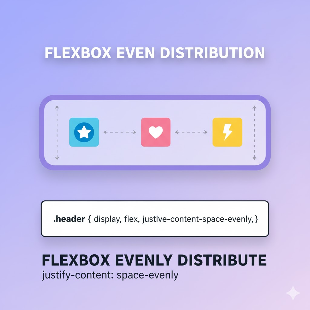 How can you evenly distribute three elements inside a header using Flexbox?